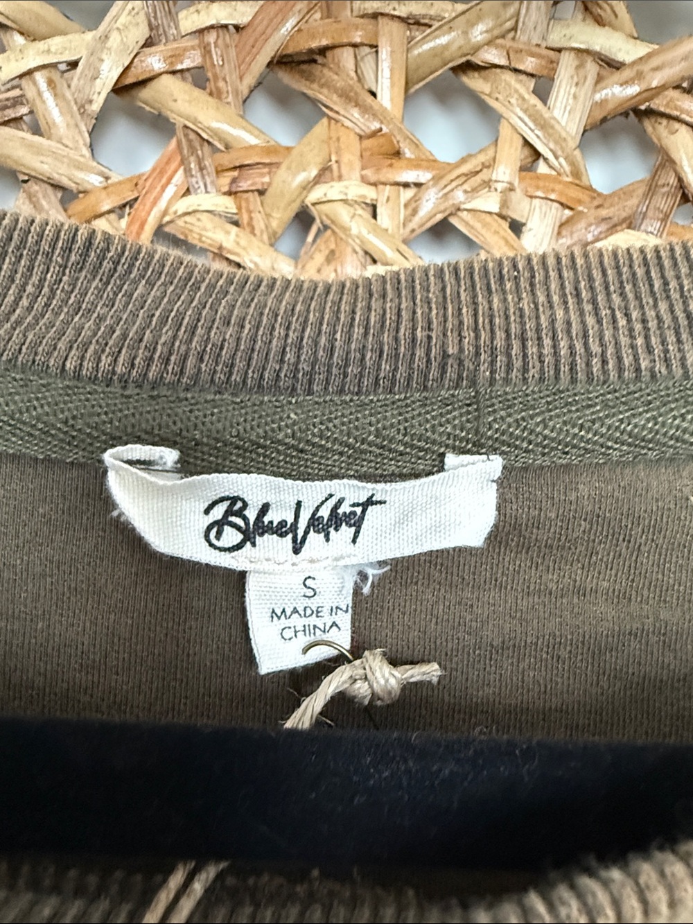 Blue Velvet Brand Mineral Washed Olive Embroidered Floral Sleeve Sweatshirt - Picture 2 of 15